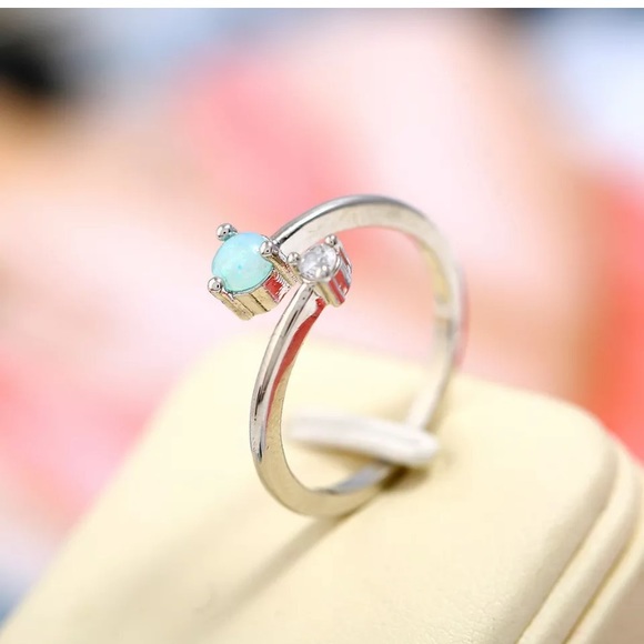 925 Sterling Silver Opal Cubic Zirconia Open Ring - Picture 5 of 8